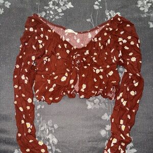 PacSun La Hearts Red Ruched Tie Front Long Sleeve Top Size Small
